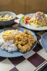 Western food, spaghetti, rice,salted egg fried chicken