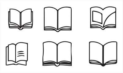Book icons set in thin line style, isolated on white background, vector illustratio