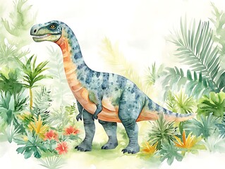 Dinosaur in a lush jungle scene