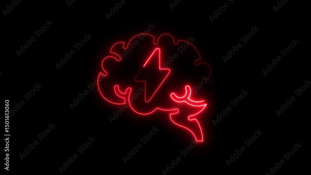 Aufkleber animated neon brain with lightning bolt symbolizing idea generation and intellect