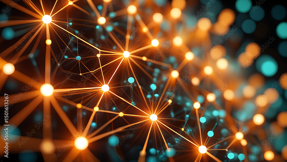 Aufkleber Abstract Network Connection Glowing Nodes and Lines Interconnected