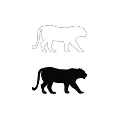 One Line Leopard and Jaguar Silhouette Vector Illustration  Modern Continuous Line Drawing of Wild Cat for Hunter Team Logo, Sports Mascot, and Animal Identity Design in Outline and Silhouette Style