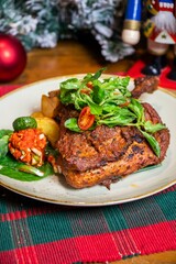 Roasted Whole chicken with christmas decoration