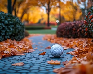 Autumn park path with golf ball