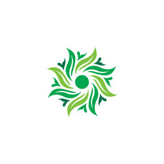 Leaf green circle logo design. organic icon vector
