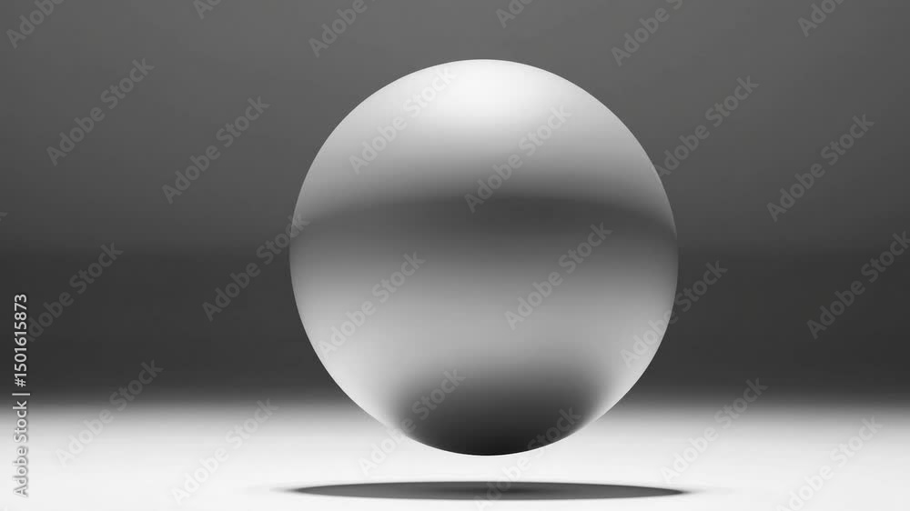 Poster metallic sphere hovering slightly above a white surface, casting a soft, subtle shadow, creating a s