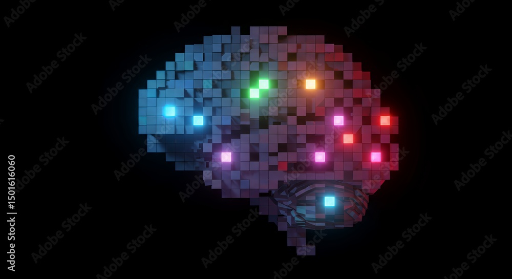 Fototapete digital brain: a pixelated representation of neural activity