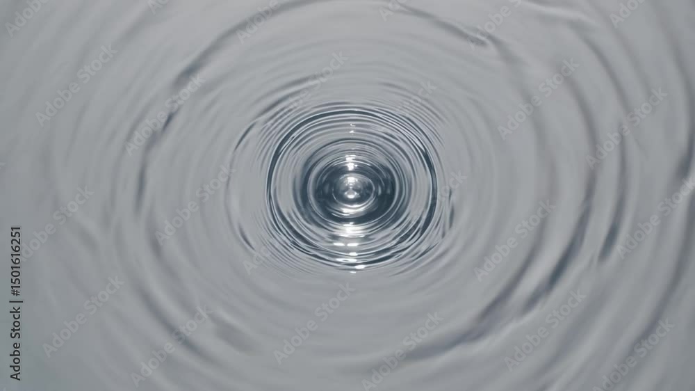 Poster concentric water waves expanding smoothly after liquid droplet impact, creating mesmerizing ripple p
