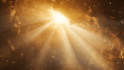 Golden light piercing clouds