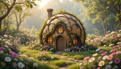 Cozy Autumn Cabin in Glowing Forest with Falling Leaves