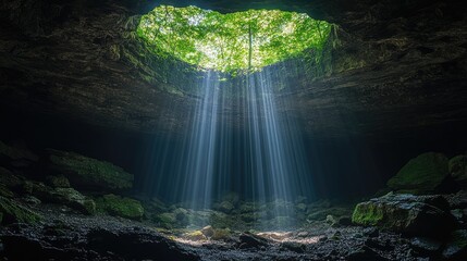 Cave Light Beams Shining Through