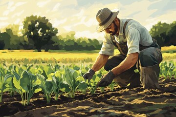 A farmer tends to his crops