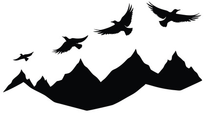 Birds Flying Over Mountain Peaks