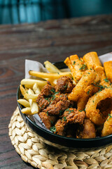 Chicken Plattern Sausage French Fries and sauce