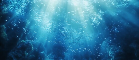 Underwater Fish School Sunlight.