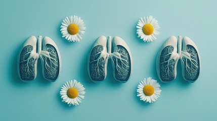 Lung and Daisy Flowers on Blue Background