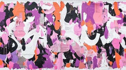 Abstract Painting with Pink, Orange, White, Black and Purple Spots
