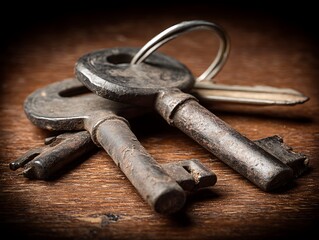 Antique Keys on Wooden Table