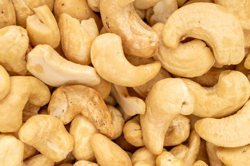 Organic cashew nuts, macro, top view.