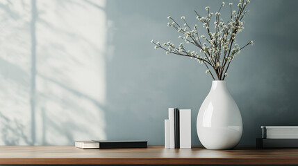 vase on the desk in living  room interior copy space minimal background