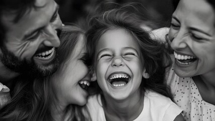 Group of happy family members laughing together.