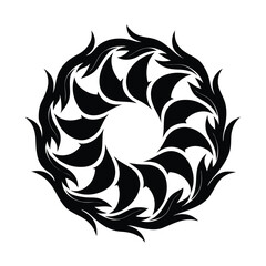 Abstract tribal tattoo design with a black swirl pattern and floral elements