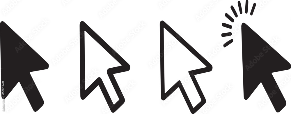Fototapete collection of pointer cursor icons in various styles for website design and user interface elements 