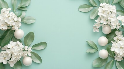 White Flower Arrangement with Ball on Green Background