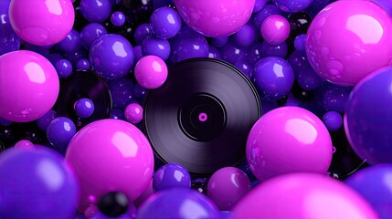 Floating Record with Pink and Purple Spheres for Artistic Designs