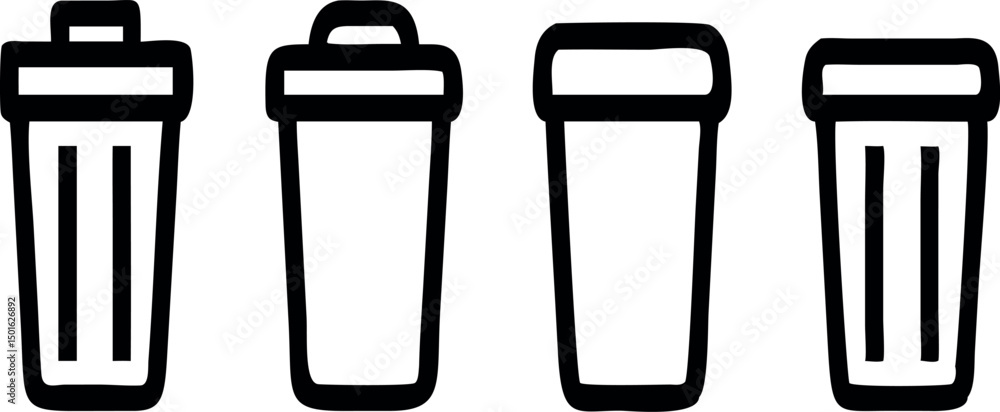 Fototapete simple outline illustrations of four different trash can icons for design and editorial use in vario