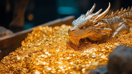 Golden Dragon Amidst a Treasure Trove of Coins