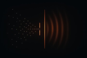 Electron Diffraction Pattern. Scientific visualization of electron wave diffraction through a slit, creating an interference pattern on the right.