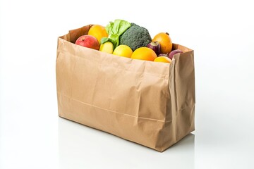 Grocery bag filled with assorted fresh fruits and vegetables