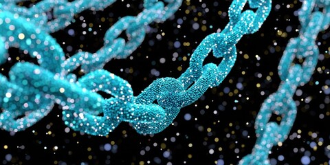Abstract illustration of a glowing blue chain representing connectivity digital technology and network security