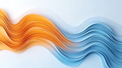 Abstract design with flowing, layered shapes in orange and blue tones.