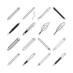 Transparent Pen and Pencil Line Art Clipart Vector for Writing and School Art