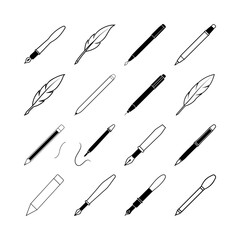 School Pen and Pencil Transparent Line Art Clipart Vector for Graphic Use