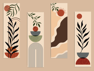 Set of 4 Abstract Botanical Bookmarks in Earth Tones