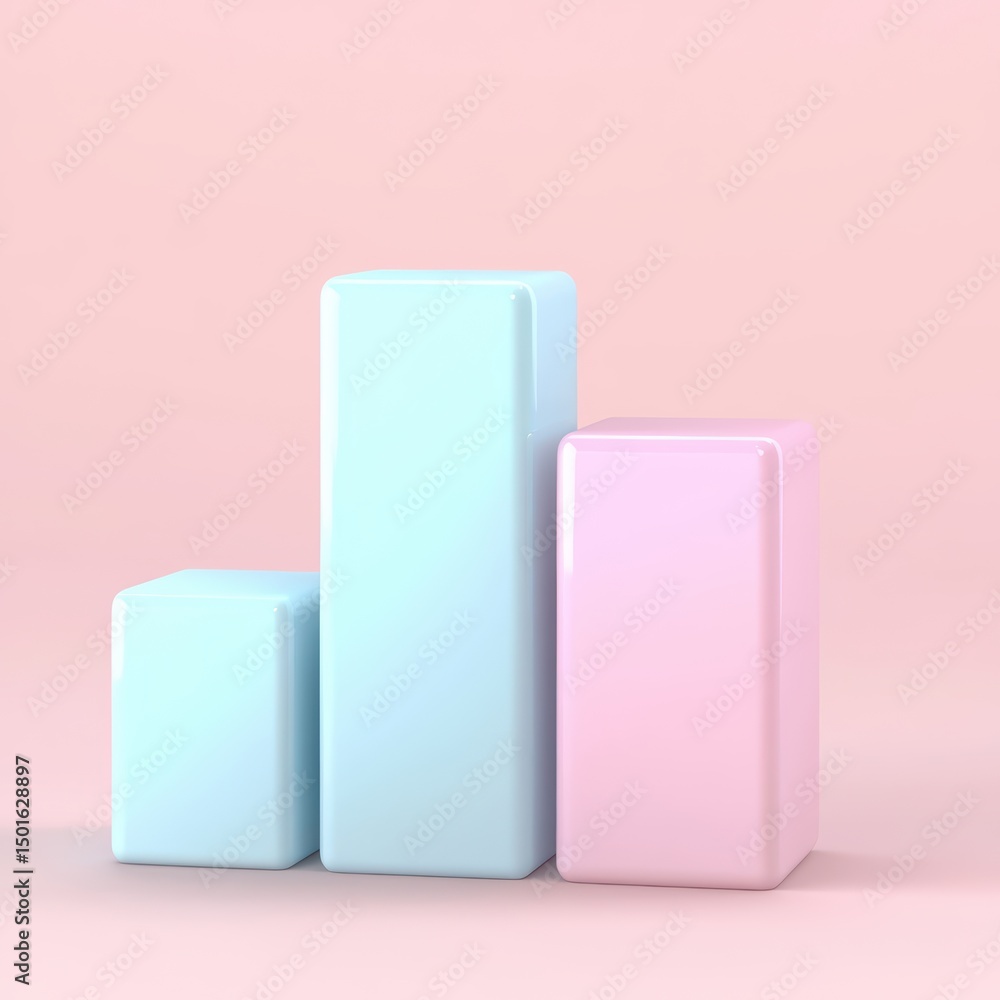 Poster colorful abstract 3d bar chart with soft pastel colors representing growth and data analysis on a pi