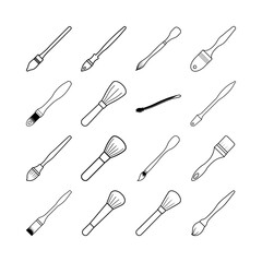 Simple Paint Brush Line Art Vector Clipart Set for Art and Craft Design