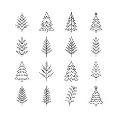 Obraz premium Transparent PNG Christmas Tree Line Art Bundle for Modern Holiday Projects