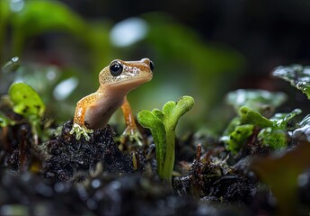 Tiny frog in a mossy environment