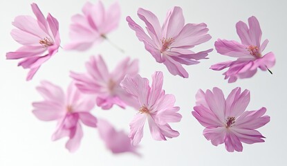 Fototapeta premium Delicate pink cosmos flowers in mid-air