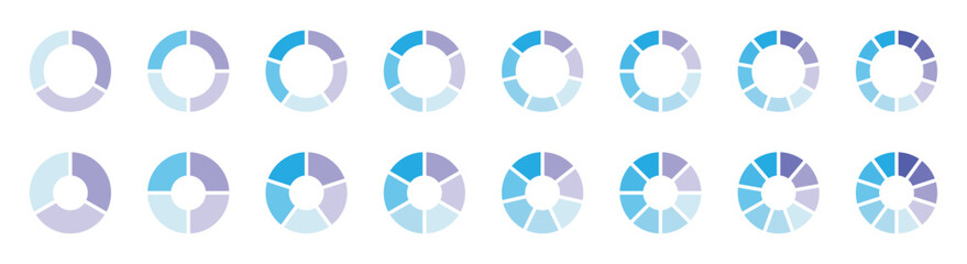 Circle pie chart diagram. 4,56,7,8,9,10,11,12 segment infographic. Pie chart color icons. Colorful diagram collection with sections or steps. Wheel round diagram part symbol. Vector illustration