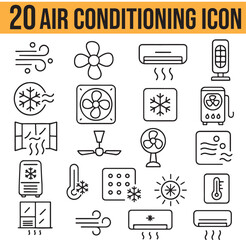 Set of 20 Air Conditioning Icons Set, AC, Fan, Room Cooler, Heat, Temperature