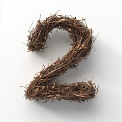 Number 2 shape from twig  tree texture nature environment, isolated white