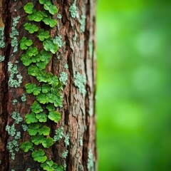 Lush Green Ferns and Moss on Tree Bark Creating a Serenity Embraced by Nature's Tranquil Beauty
