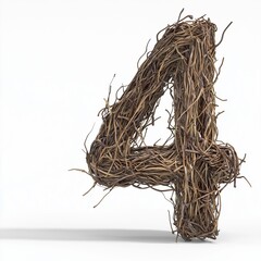 Number 4 shape from twig  tree texture nature environment, isolated white