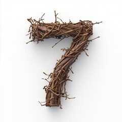 Number 7 shape from twig  tree texture nature environment, isolated white