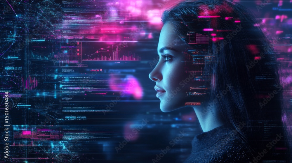 Poster business-themed tech interface frame border, holographic graphs and ui elements around edges, sleek 